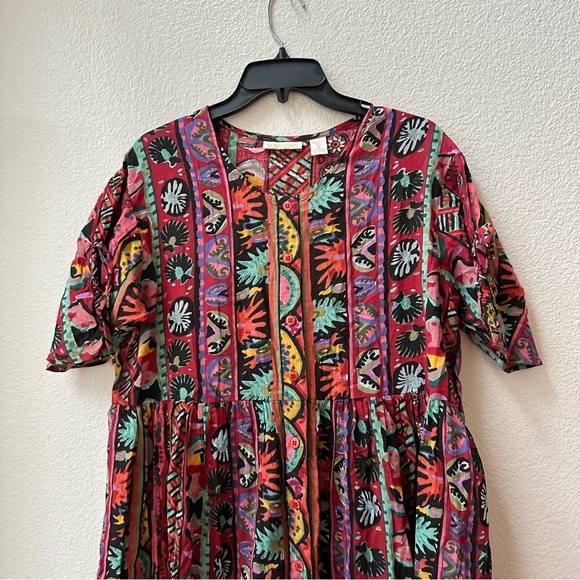 ROBINSONS made in india vintage pink boho graphic short sleeve maxi dress S - Picture 4 of 7